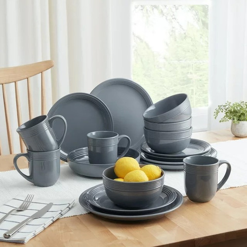 Juego De Vajilla Mainstays Chiara Para 4 Personas 16pz Color Gris