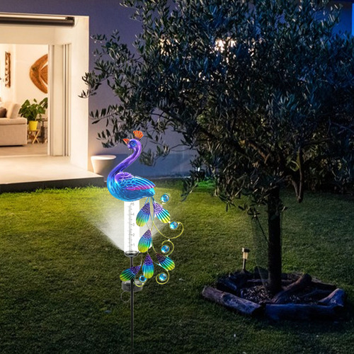 Pluviómetro De 35,1 Pulgadas, Con Luz Solar, Estaca De Jardí