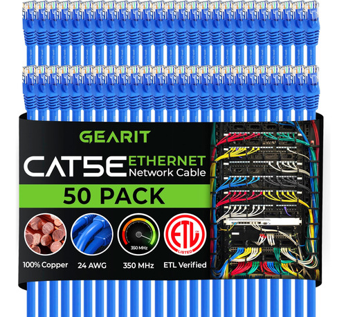 Gearit 50-pack, Cat5e Ethernet Patch Cable 3 Pies - Snagless