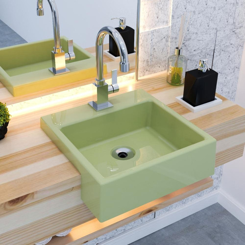 Cuba De Semi-encaixe P/banheiro Xq355 Quadrada Colorida Cor Verde Acqua