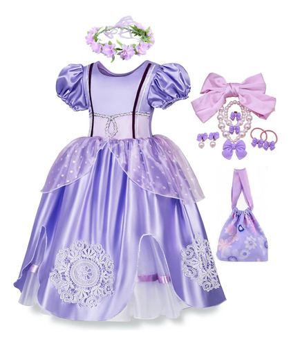 Vestido De Princesa Sofía Para Niña Con Apliques De Encaje E