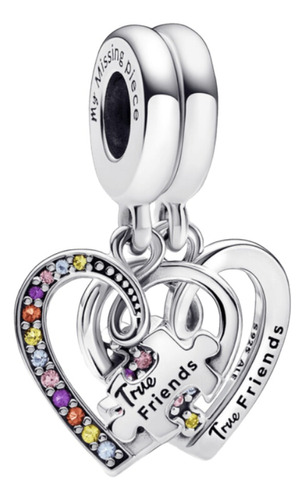 Dijes Plata S925 Corazon Mejores Amigas 2 En 1 Compatible 