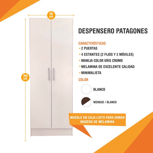 Imagen 4 de 6 de Despensero 2 Puertas Mueble Organizador De Cocina 1,80 Mts
