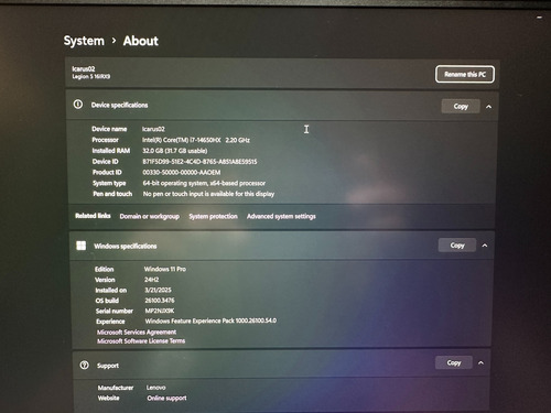 Laptop Lenovo Legion 5i I7-14650h 14a Gen 4070 32 Gb Ram (Usado)