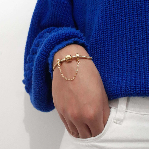 Pulseira Berloque De 19cm Com Trava Banhado A Ouro 18k Comprimento 19 cm Cor Dourado