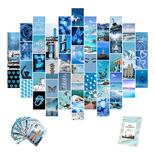Blue Wall Collage Kit Aesthetic Pictures 50 Set 4x6 Inc...