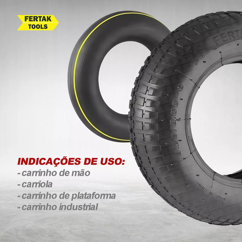 Kit Pneu Para Carrinho De Mão 3,25 X 8 + Câmera Ar - Fertak