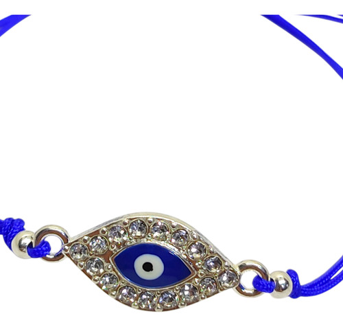 Pulsera Ojo Turco Acero Strass Hilo Chino Nudo Regulable Violeta 0 Mm