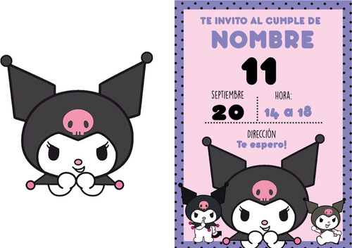 Kit Imprimible Kuromi Textos Editables Cotillon Cumpleaños