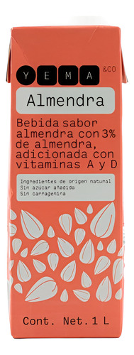 Bebida Vegetal Sabor Almendra Vegana Yema Sin AzĂșcar 1lt