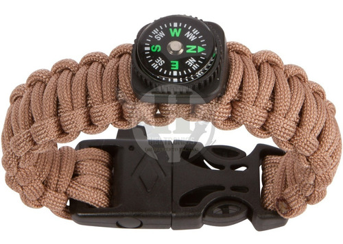 Pulsera De Cordon Tactico Coyote Tan Brujula Pedernal Silbat