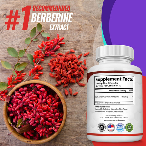 Suplemento: Extrato De Berberina Toplux 1800mg Hcl 90 Cápsul