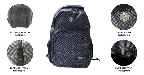 Mochila Bolsa Escolar Trabalho Viagem Mala Barata Notebook Cor Preto Desenho Do Tecido Losangos