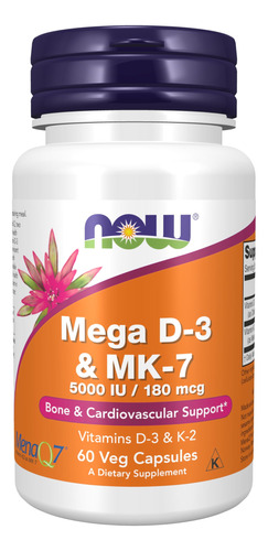 Mega D-3 & Mk-7 180 Mcg 60 Cápsulas Vegetales Now