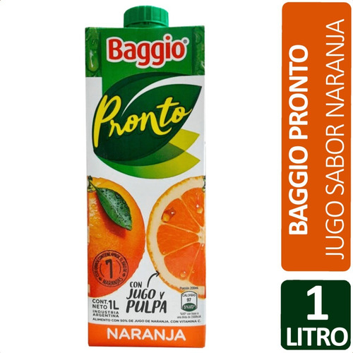 Imagen 2 de 6 de Jugo Baggio Sabor Naranja X 1 Litro Pronto Natural Bebida
