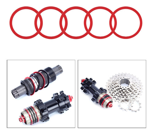 5 Piezas Bicicleta Soporte Inferior Junta Rojo 2mm