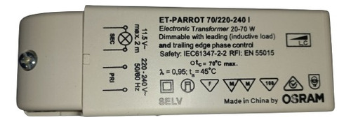 Transformador Electron.220/12vca. 70w. X 5 Unds. Osram