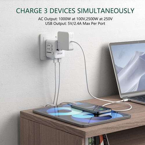 Adaptador De Viaje Universal Con 2 Puertos Usb Lencent White