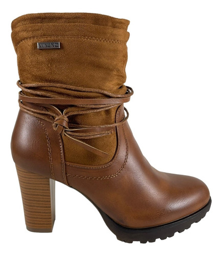 Botin Via Uno Mujer Camel Cuero Pu Con Microfibra