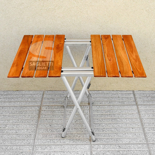 Imagen 6 de 10 de Mesa Plegable Ratona Aluminio Madera 60x50 Balcon Camping