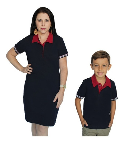 Imagem 1 de 1 de Kit 02 Un Tal Mãe Tal Filho Vestido E Camisa Camiseta Polo