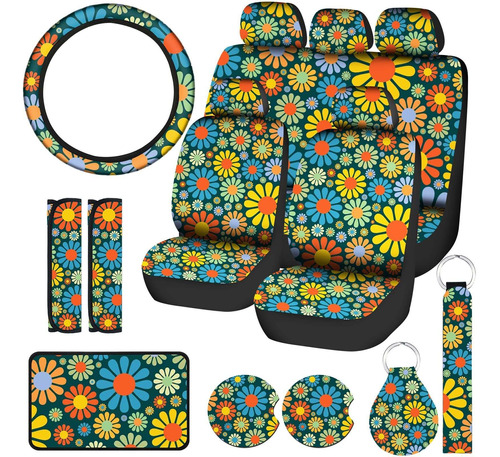 Juego De 17 Fundas De Asiento De Coche Con Diseño De Flores 