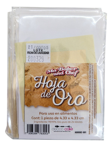 Hoja De Oro Comestible Repostería 4.3x4.3cm 1pz Ma Baker