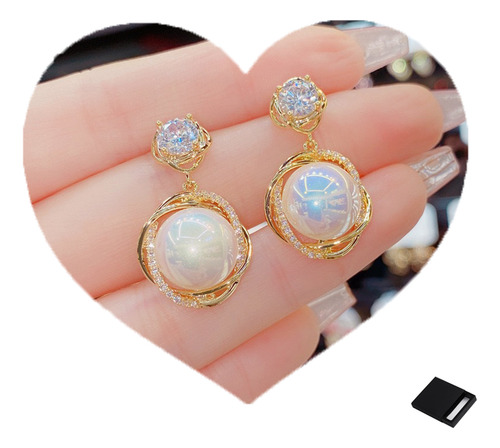 Aretes De Perlas De Agua Dulce De chapado en oro de 18 quilates Para Mujer Caretes Swarovski Abigale