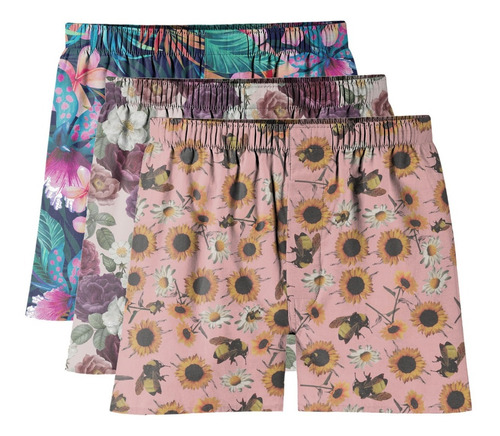 Kit 3 Un Cueca Samba Canção Floral Rosas Retro Vintage Verão