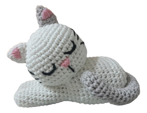 Gatita Blanca Dormida De Hilo Tejida Al Crochet Amigurumi