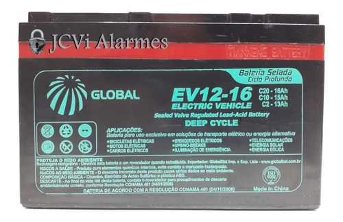 Bateria Global 12v 15ah 6-dzm-12 Moto E Carro Elétrico + Nf