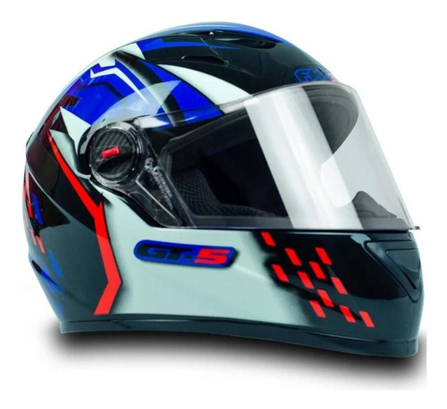 Capacete Fechado Moto Gt5 Azul Vermelho C Narigueira Tam 60 Cor Preto