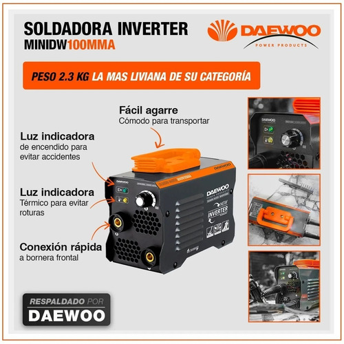 Soldadora inverter Daewoo MINIDWMMA MINIDW100MMA MINIDW100MMA negra y naranja 50Hz 220V