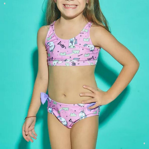 Imagen 6 de 7 de Malla Bikini Niña Top Y Culotte De Unicornios Kiero 4219