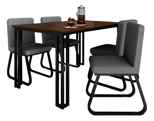 Mesa Com 4 Cadeiras Industrial 1,36 Deli Pt/imb/cin - M.a Cor Preto Fosco/imb/linho Cinza