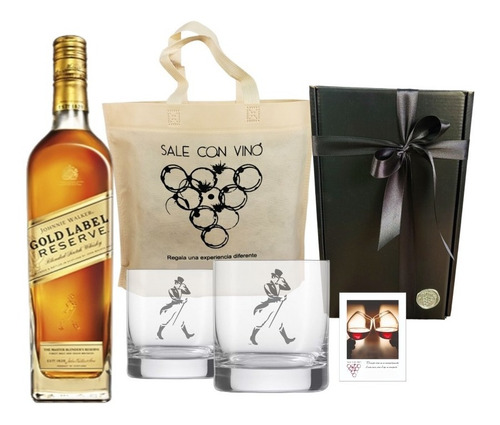 Kit Whisky Johnnie Walker Gold + 2 Vasos Grabados Box Regalo