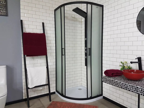 Mampara Gorena Box De Ducha Triesen 80cm Cabina Curva S/base Armazón Negro Panel Esfumado
