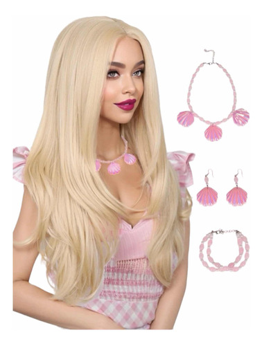 Peluca Estilo Barbie Con Joyas / Disfraz / Halloween