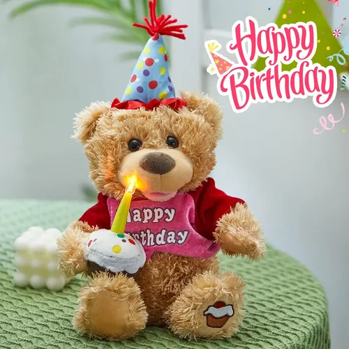 Oso de Peluche Interactivo para Vestir, 30CM Osito de Peluche, Peluche de oso de Peluche de Cumpleaños con Sombrero, Oso de Peluche, Almohada de Oso de Peluche, para Navidad, Día de San