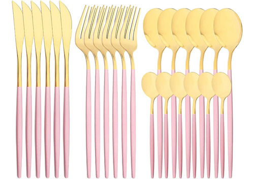 24pcs Conjunto De Talheres De Aço Luxo Inoxidável Rosa-ouro