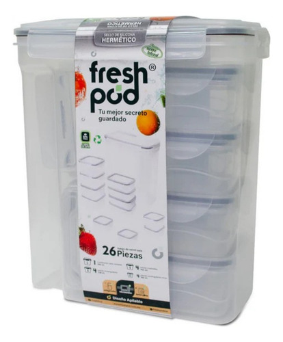 26pc Freshpod Con Tapa A Prueba De Fugas 8328 Praktipod Blanco
