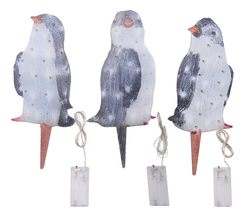 3 Piezas De Decoración Navideña De Pingüinos Iluminados, Luz