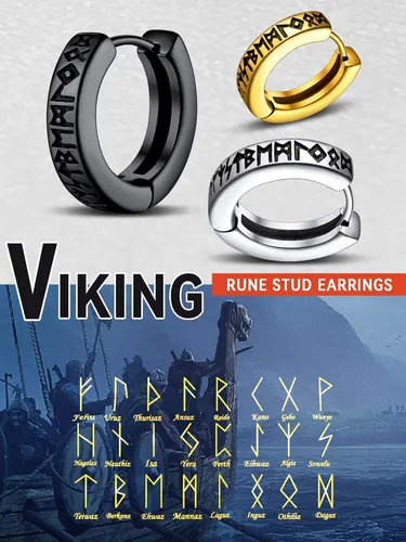 Pendientes Huggie De Runa Vikinga En Acero Inoxidable