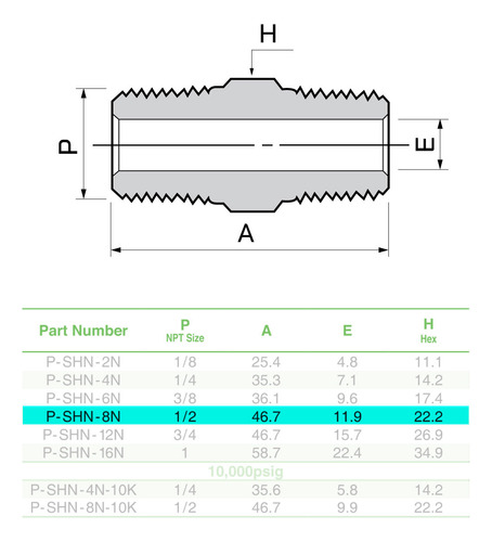 Niple Corto Hexagonal 1/2 Npt Roscado, S-lok, 5 Pzas