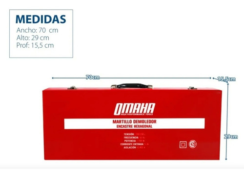 Imagen 5 de 5 de Martillo Demoledor Omaha De-16hex 1700 W 60 Joules Maletín Cinceles