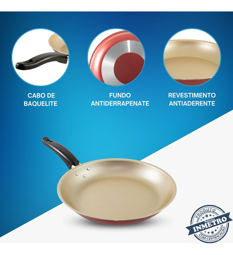 Frigideira Revestimento Antiaderente Vermelha N 18 Francesa Cor Vermelho
