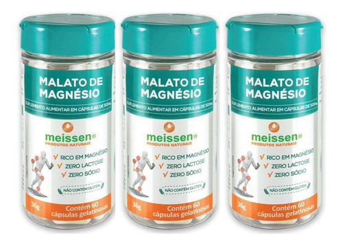 Kit 3 Malato De Magnésio 60 Cápsulas