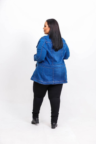 Imagem 4 de 5 de Parka Jeans Feminina Plus Size Com Lycra Exg Ao G3