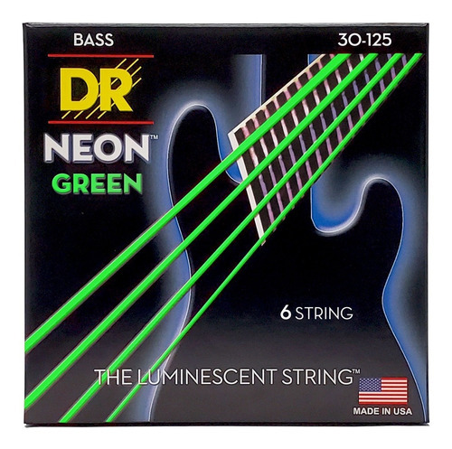 Cuerda para bajo Dr Strings, color verde neón, 6 cuerdas, 30-125