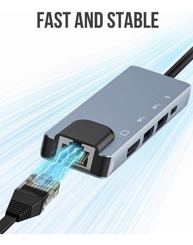 R Adaptador De Hub Tipo C 5 En 1 Hdmi, 2x Usb, Lan